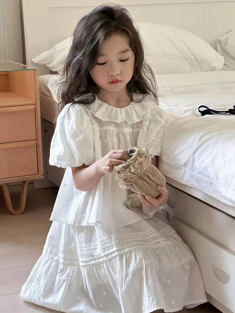 R4-9。2560 女童蕾丝休闲上衣裙子套装