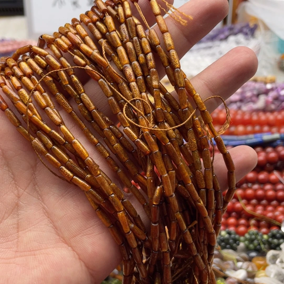 玛瑙/玉髓合金珠宝半成品一条装3*6mm金柳柳管珠