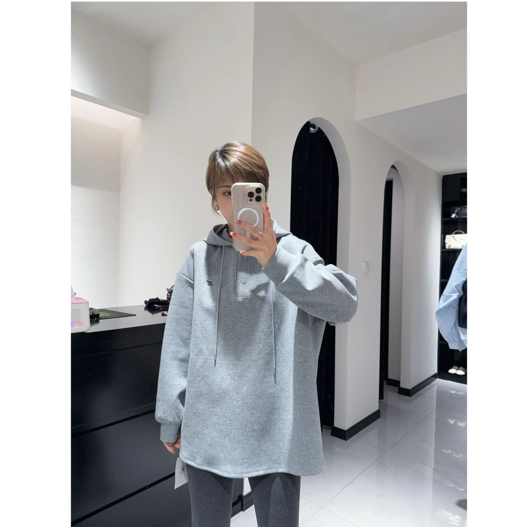 【MY SHAN】春季新款运动风套头连帽卫衣宽松慵懒风中长款卫衣6032