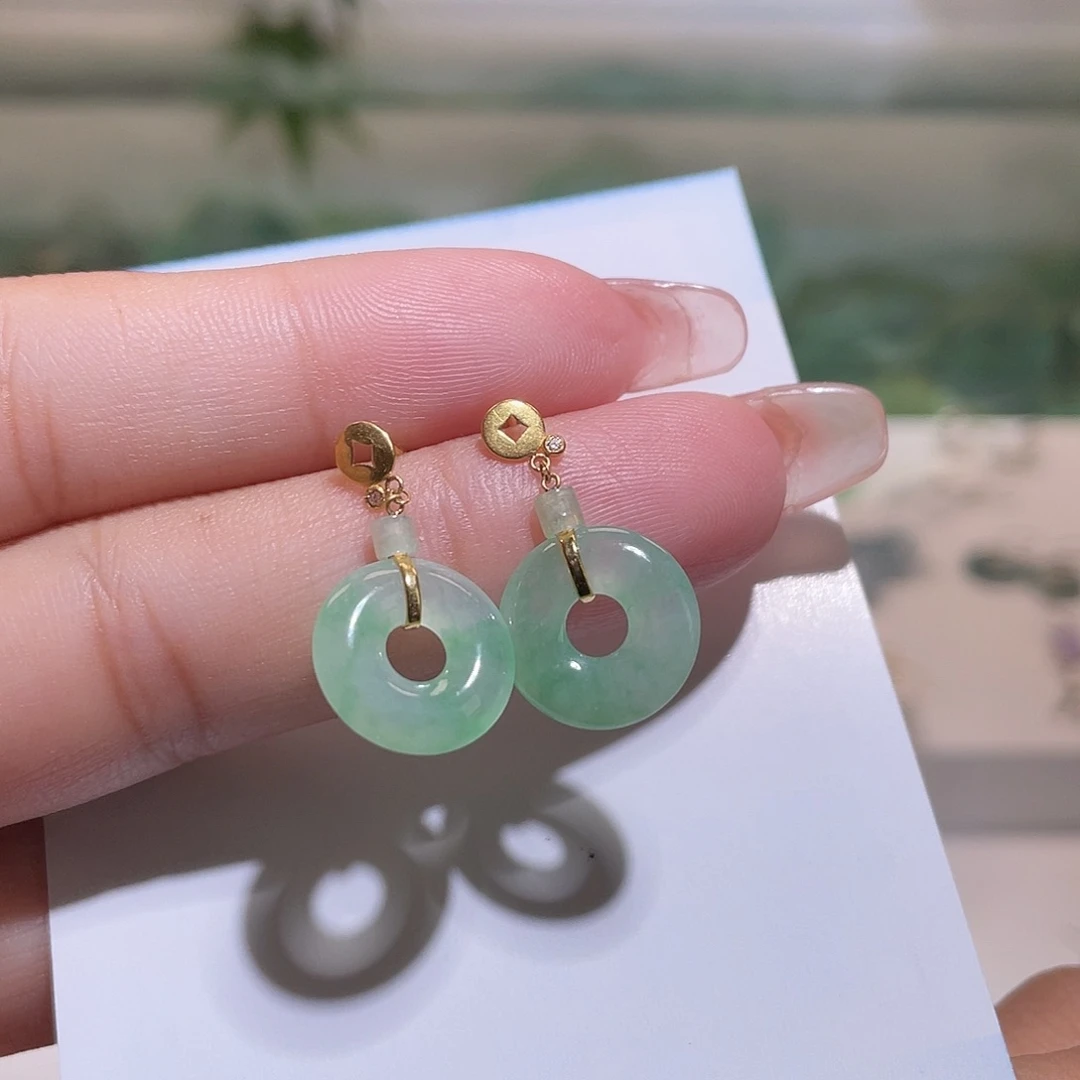 翡翠18K金镶嵌耳饰