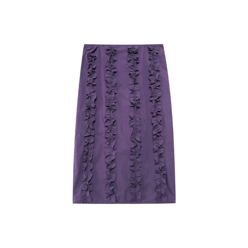 MINJA25年夏新款木耳边花边中长款半身裙优雅时尚25C808