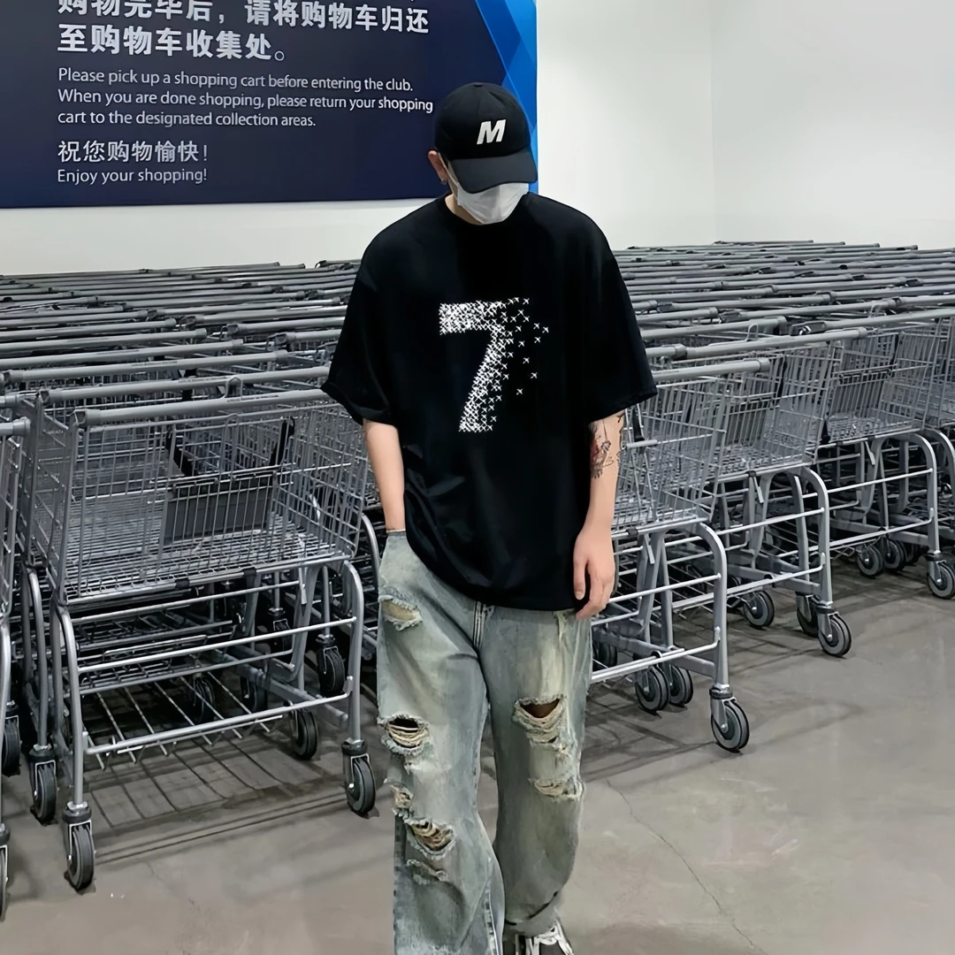 欧若风纯棉品质T恤美式高街宽松潮流印花休闲穿搭男生夏季