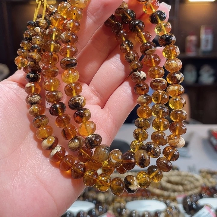 琥珀未镶嵌手链8m花