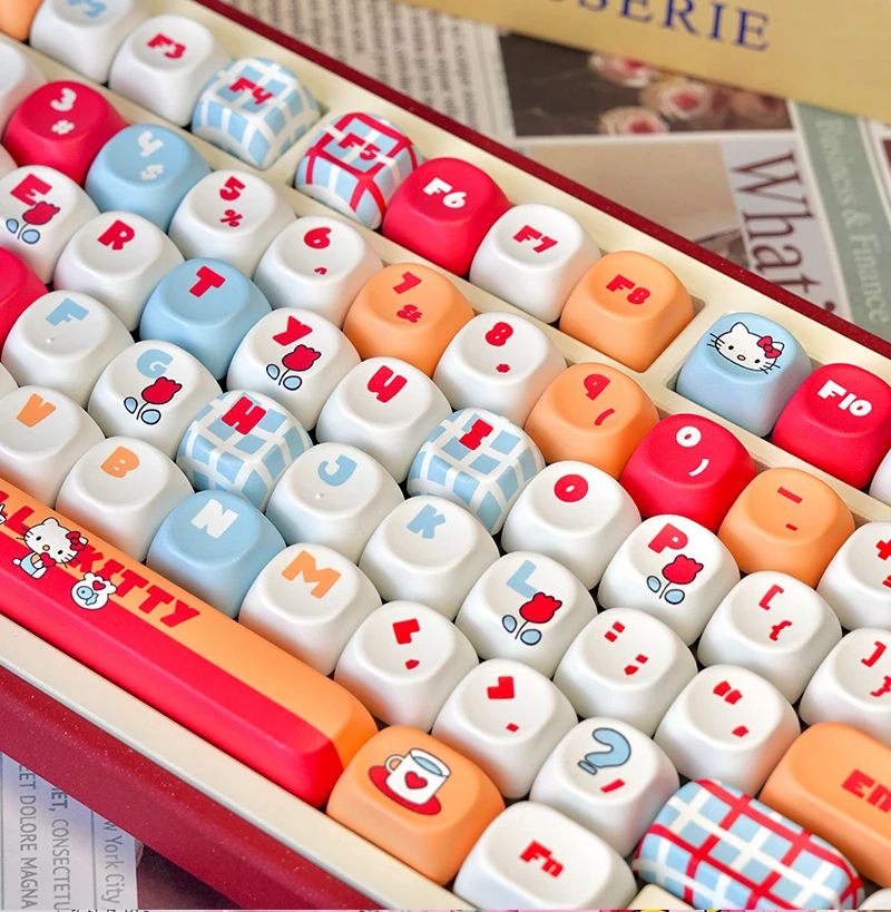 hellokitty键帽圆润键帽红色风格可爱动漫主题键帽KT猫键帽个性