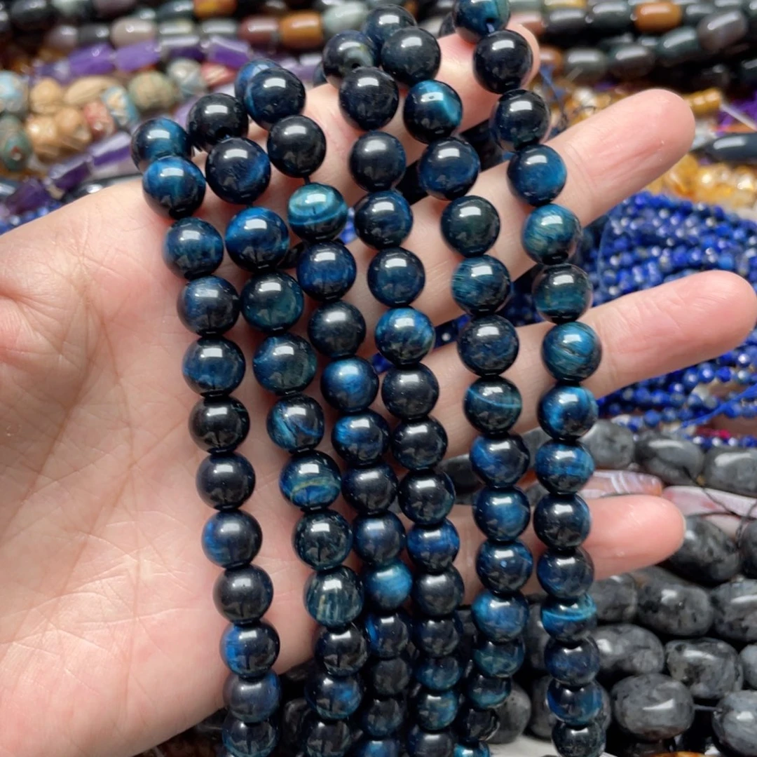 玛瑙/玉髓合金珠宝半成品一条10mm蓝虎