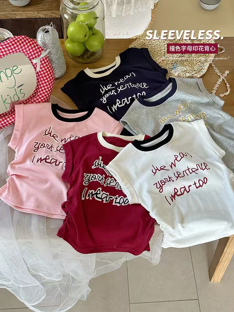 CMM  2025夏季儿童女宝撞色字母印花下摆抽绳T恤  HS62415