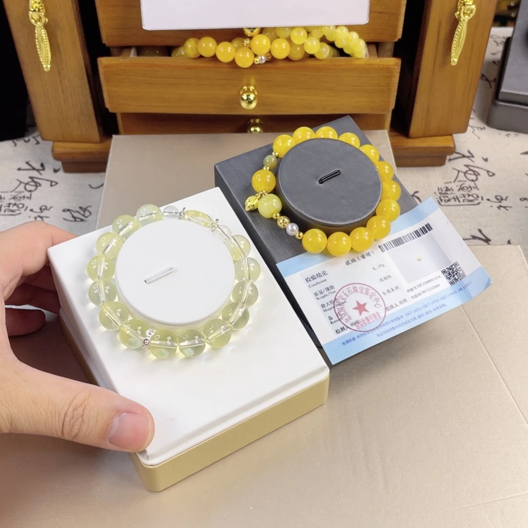 琥珀手饰银S925镀金镶嵌