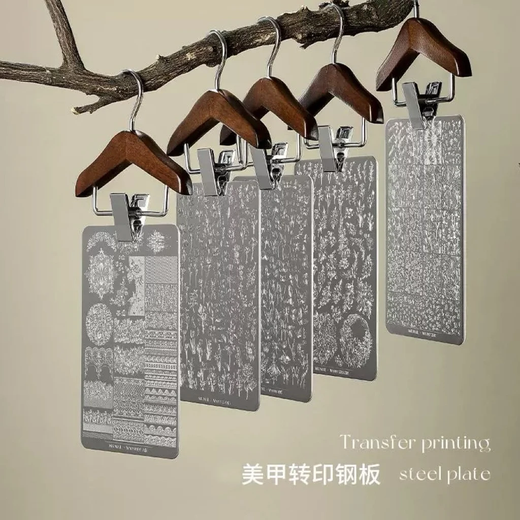 MR美甲印花板蝴蝶花纹花卉印花胶模具钢板透明转印硅胶印章钢板