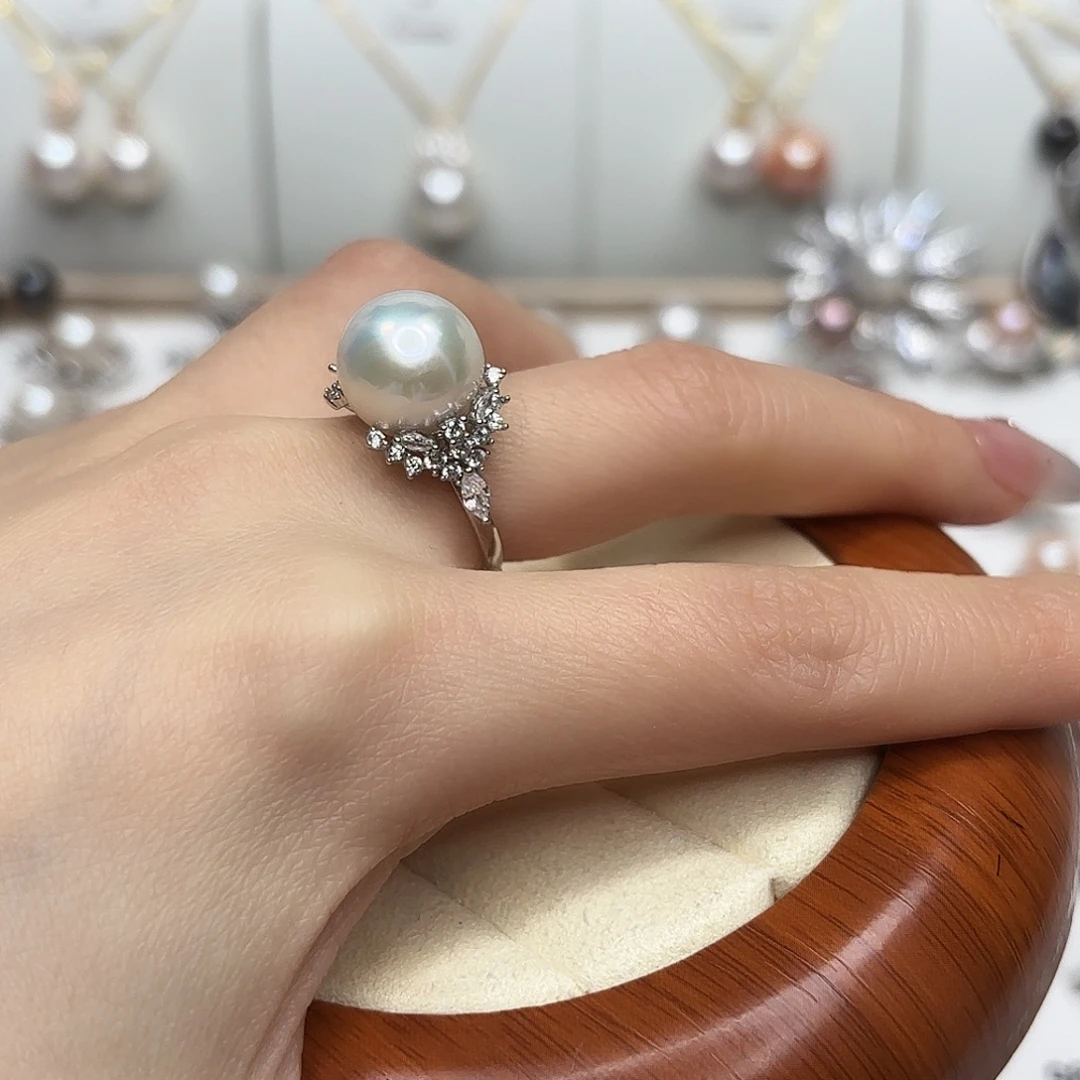 爱***宝银S925镶嵌戒指淡水珍珠