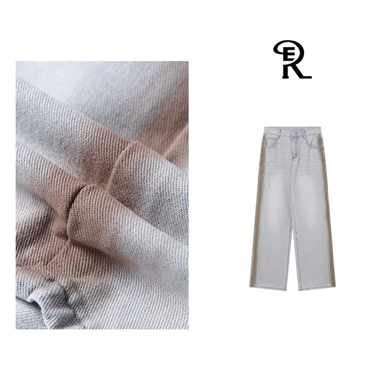 RE灰色高级感阔腿牛仔裤2025夏季新款高腰裤
