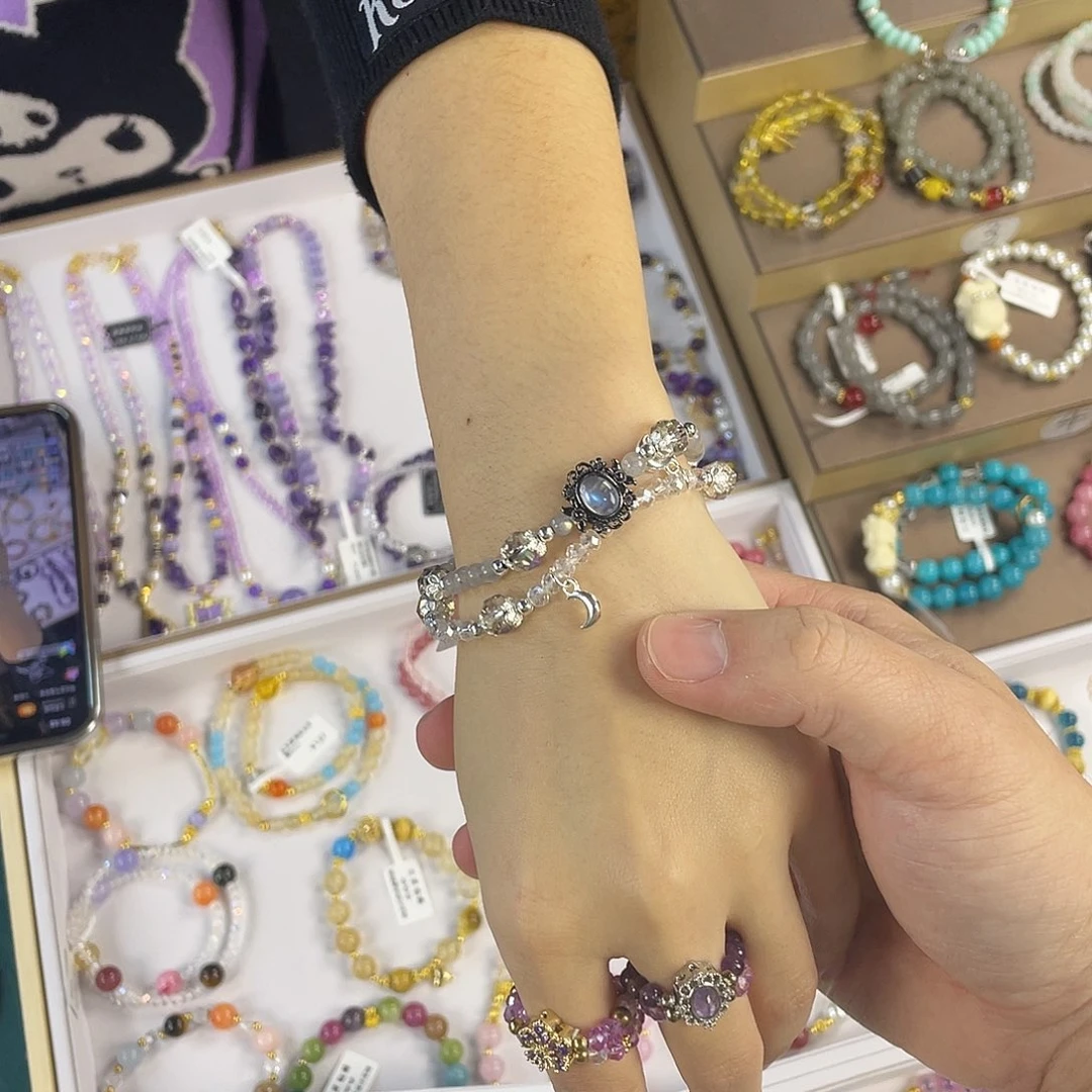 水晶手链银S925镀金镶嵌