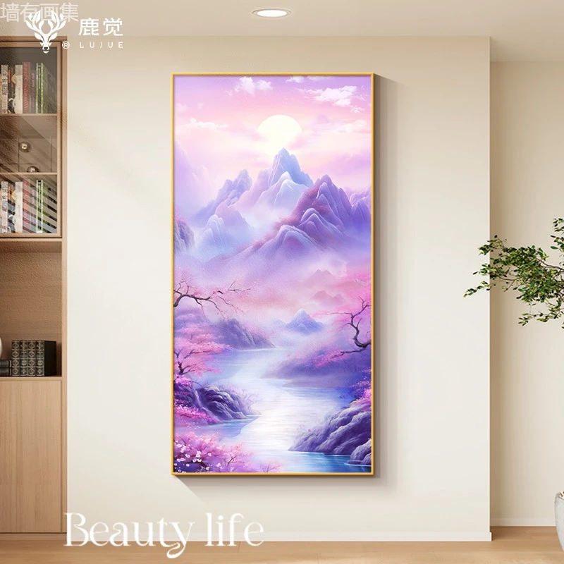 紫气东来入户门玄关装饰画 划背有靠山客厅走廊过道悬挂画 划竖版