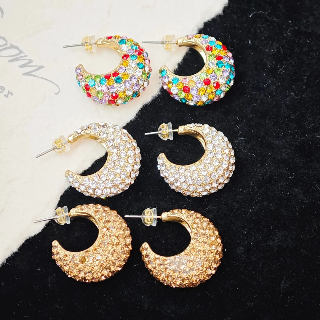 铜合金锆石耳饰 欧洲中古vintage彩宝耳饰轻奢时尚百搭