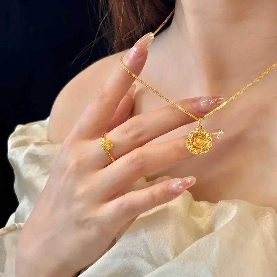 铜合金项链 网红织梦网玫瑰花项链女款轻奢气质小众高级感锁骨链