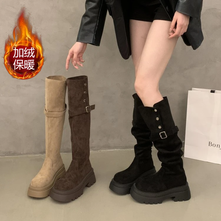 顾茜茜同款过靴子长靴女2025年新款秋季厚底高跟瘦瘦靴长筒靴加棉