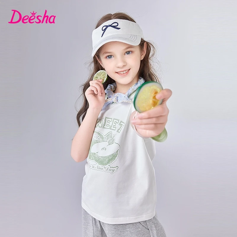 笛莎童装短袖T恤25年新款时尚中大童宝宝儿童拼色上衣女童夏季