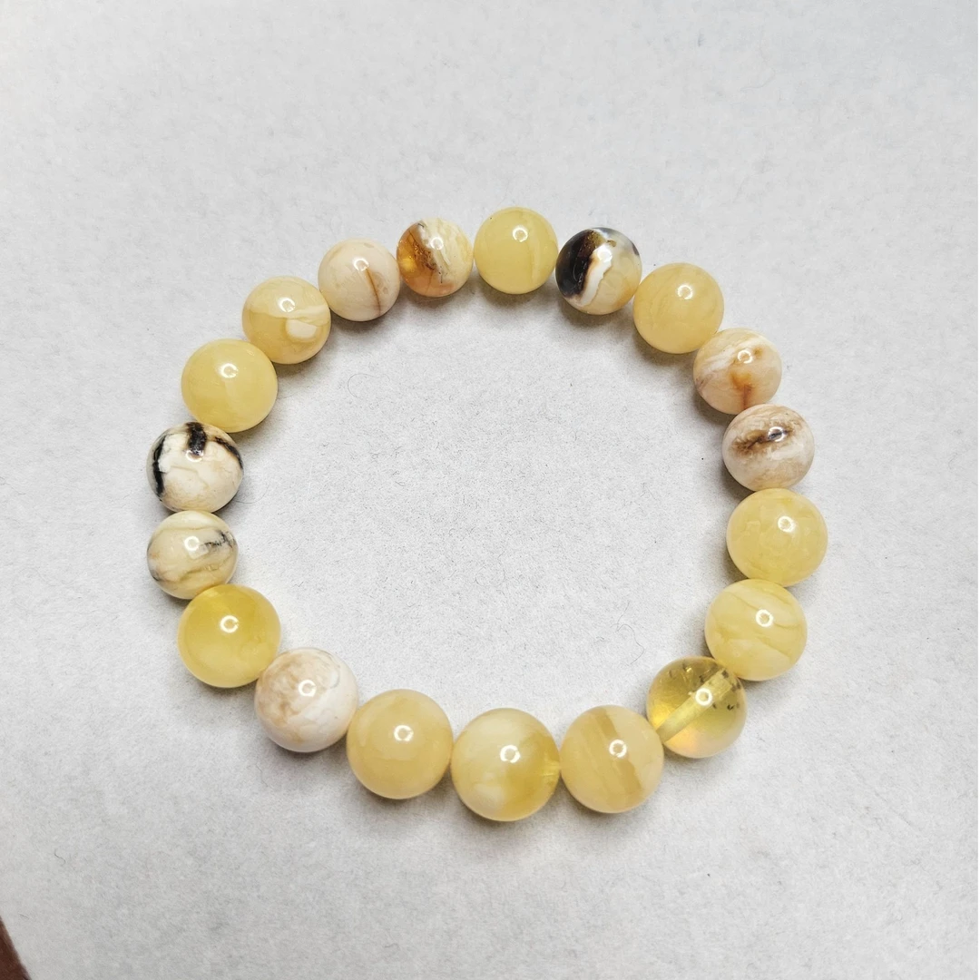 天然俄料蜜蜡手串白花蜡多宝圆珠卡9+