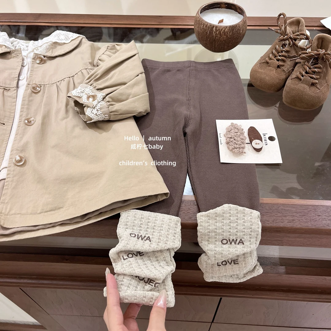 【咸柠七】女童堆堆袜打底裤外穿春秋2025新款洋气儿童字母裤子