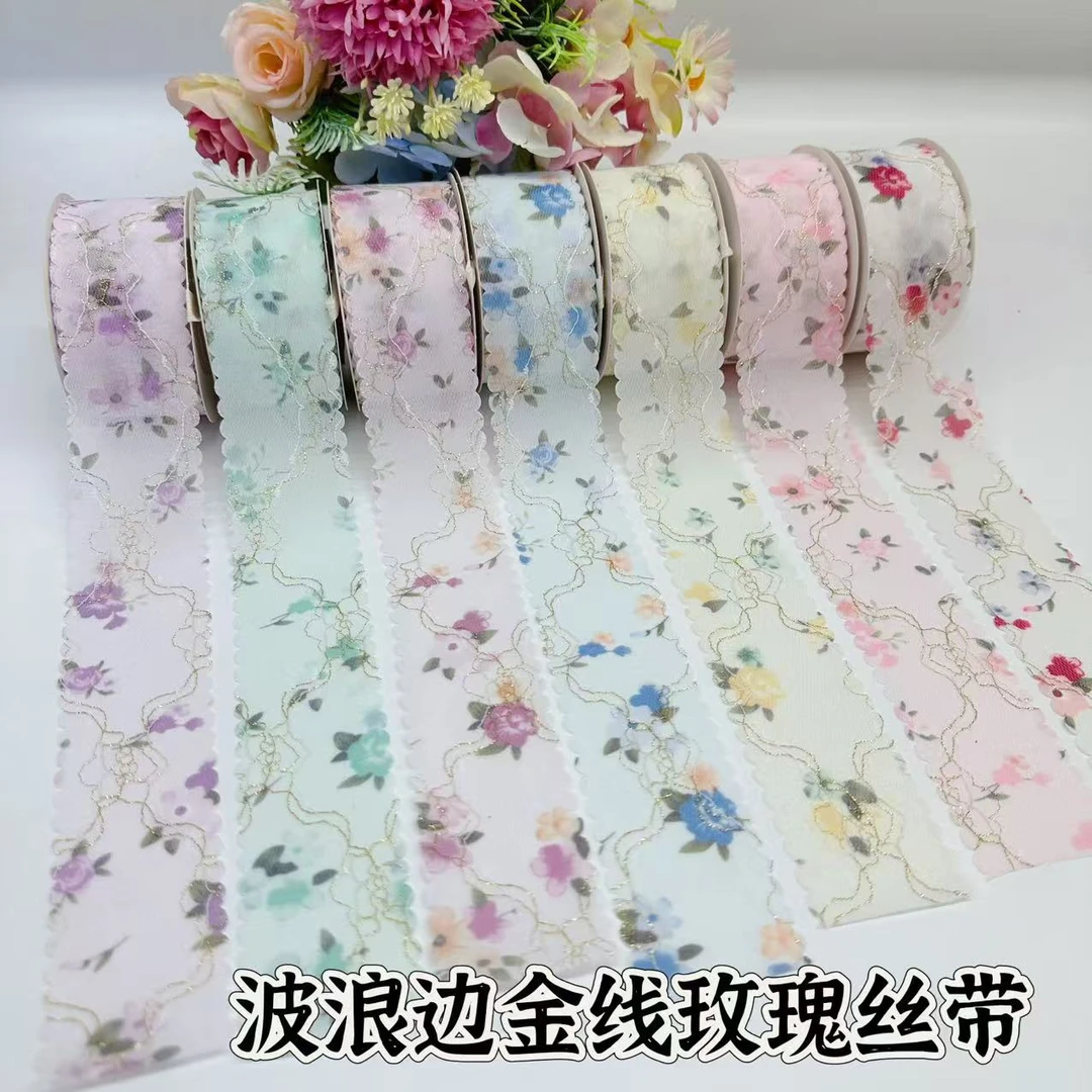 朵朵饰品  波浪边金线玫瑰丝带发饰DIY材料蝴蝶结带子