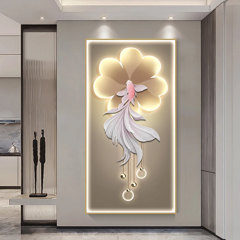 简约现代玄关装饰画走廊过道锦鲤鱼挂画高级感寓意好入户客厅壁画