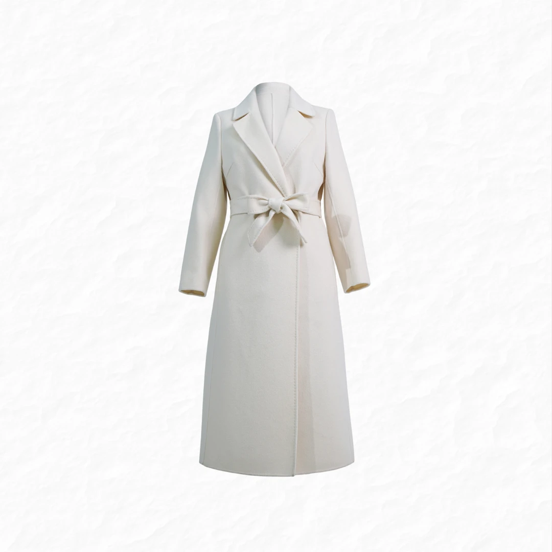 米色100%羊绒双面呢大衣女中长款修身收腰职业通勤毛呢外套 DY008