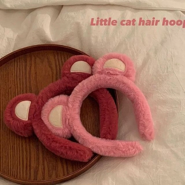 可爱红色草莓小熊洗脸专用发箍女款毛绒发卡高颅顶头箍发饰网红