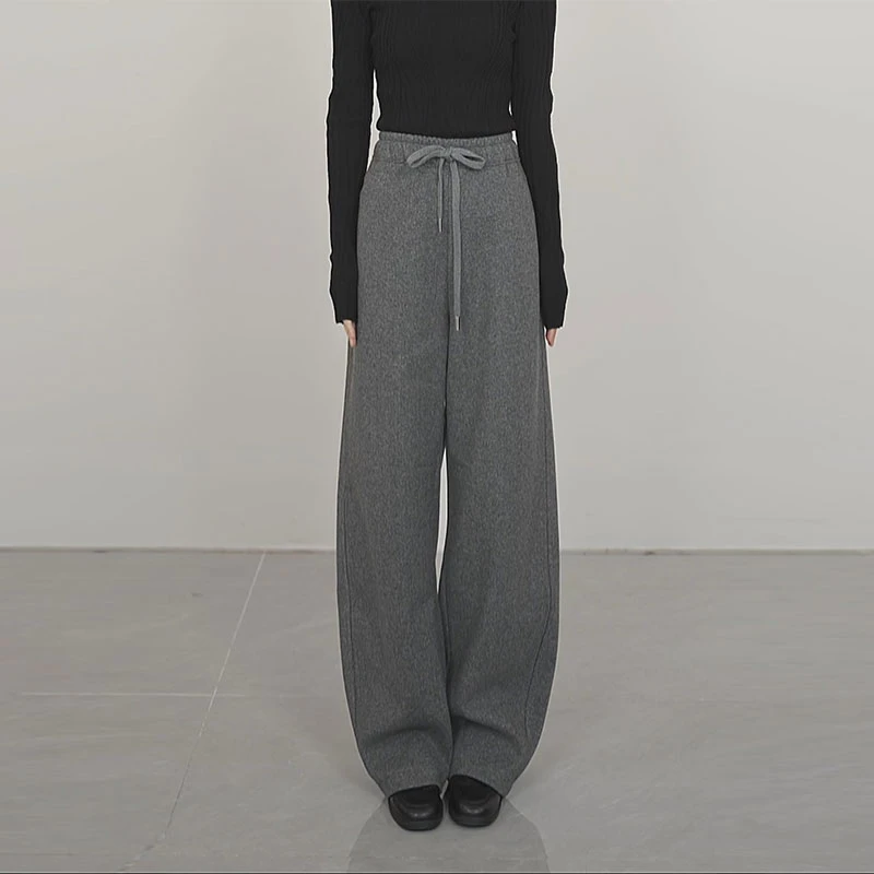 小禾【大王裤】含羊毛高弹无束抽绳垂顺不挑腿型阔腿版休闲弯刀裤