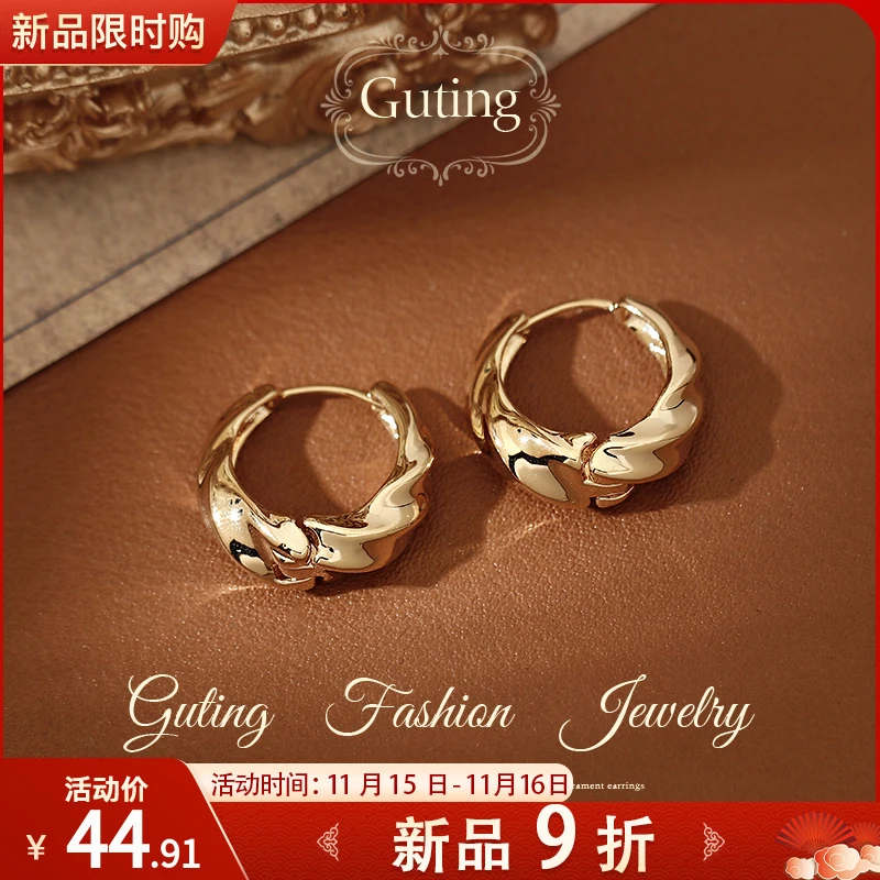 铜合金耳饰 18522金色扭纹素圈耳圈女高级感耳环秋冬耳饰耳钉
