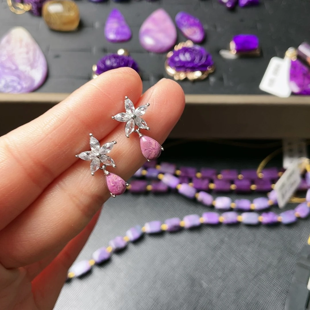 苏纪石（舒俱来）耳钉银S925镶嵌