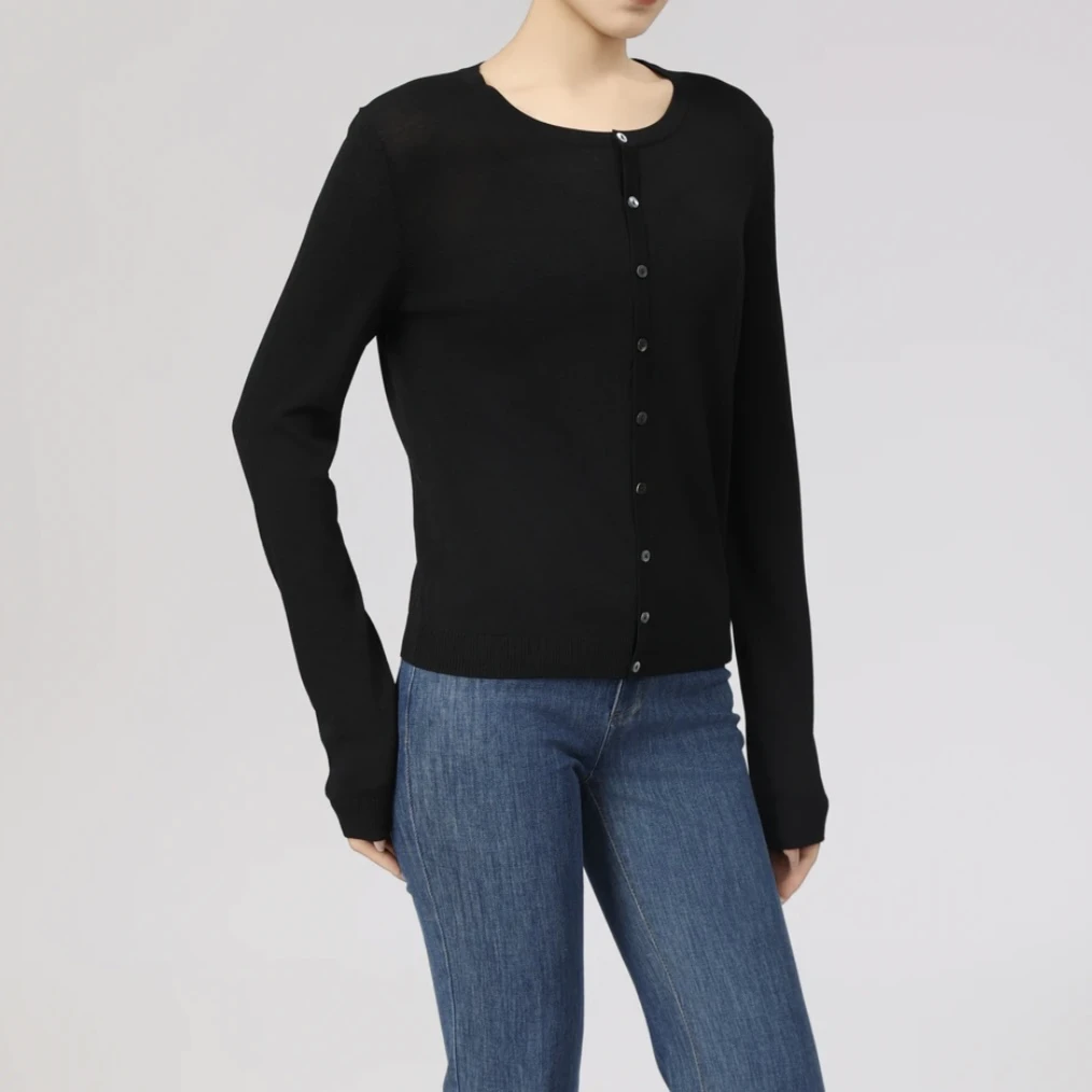 AMASS/阿玛施新款气质修身时尚圆领百搭经典长袖针织开衫548024