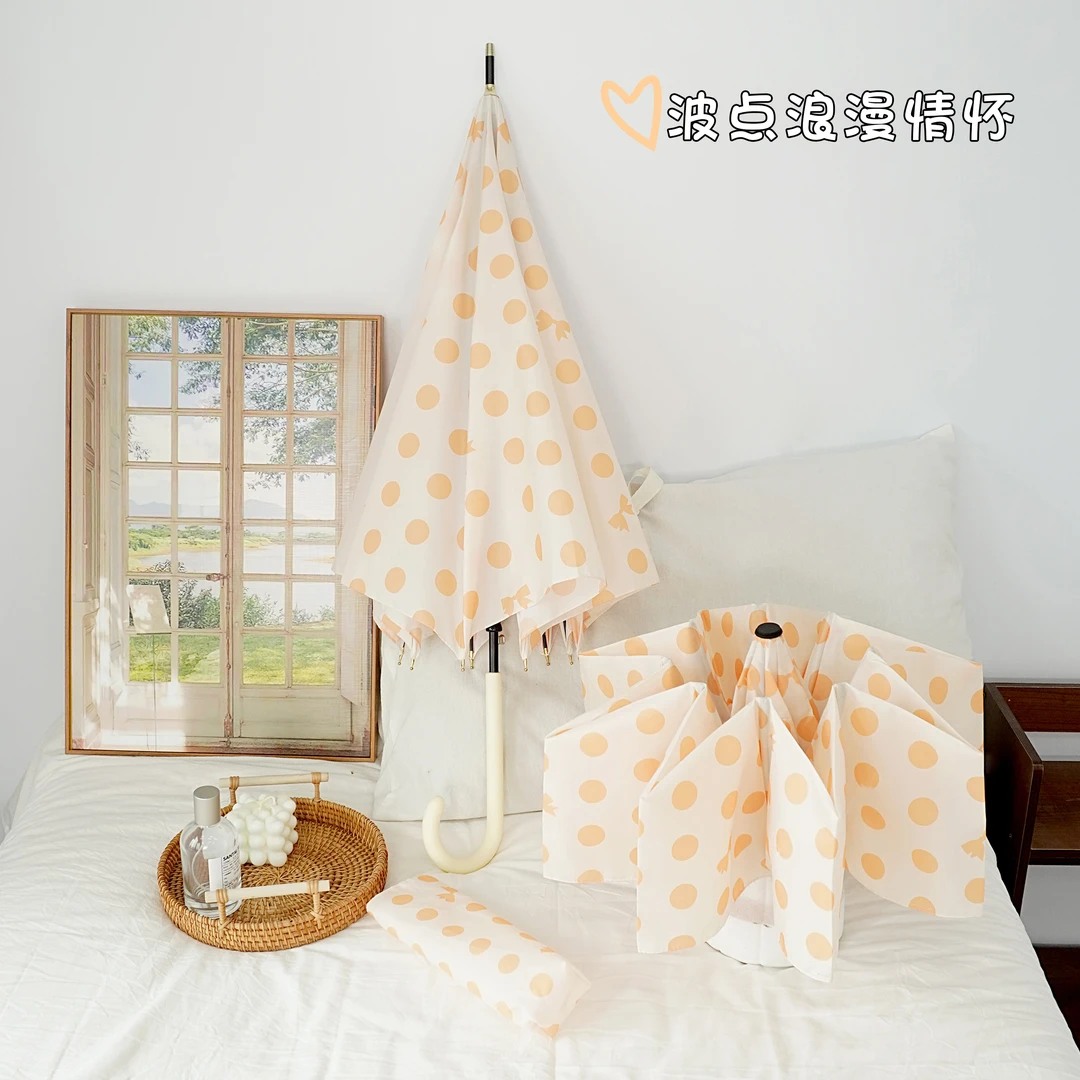 法式波点雨伞长柄伞双人加大加固直杆伞女高颜值半自动折叠伞抗风