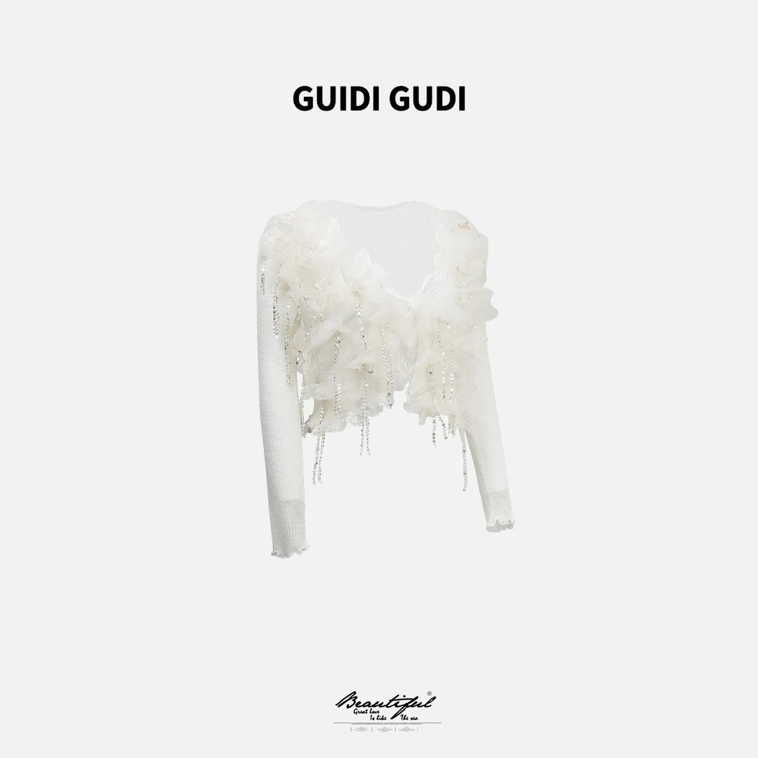 GUIDI GUDI【蝶仙】黄加蓝花瓣蝴蝶重工设计长袖上衣 T9510909H