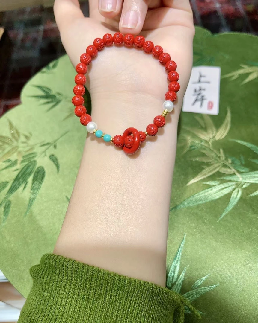 含辰砂工艺品高含量真朱砂水飞红砂六字真言跑环平安朱砂手串047