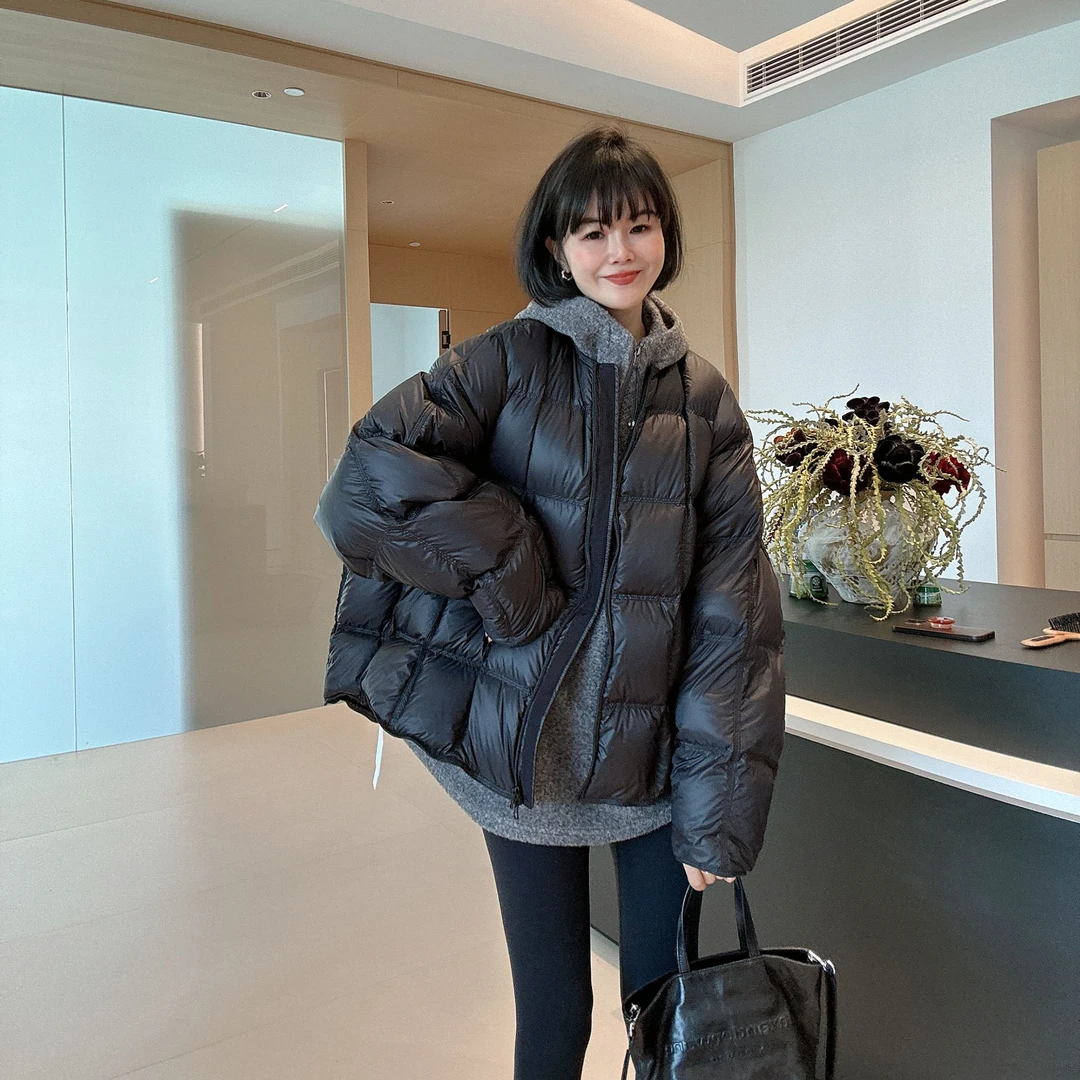 冬季90白鸭绒加厚气质云朵小方块保暖羽绒服高级面包服