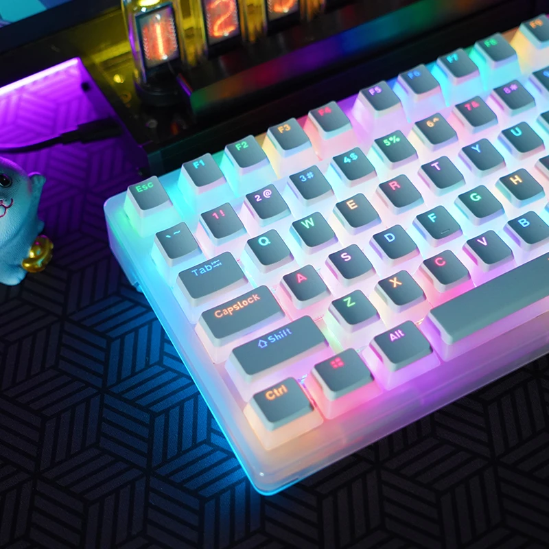 狼蛛布丁键帽白色双皮奶键帽透光RGB
