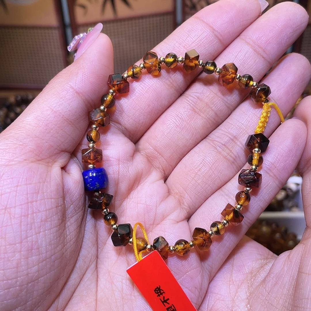 琥珀未镶嵌裸石抚顺琥珀八棱设计手链