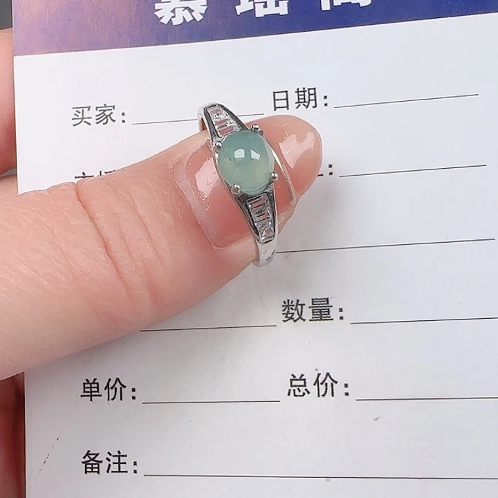 翡翠戒指银S925镶嵌缅甸a货翡翠戒指s925银镶