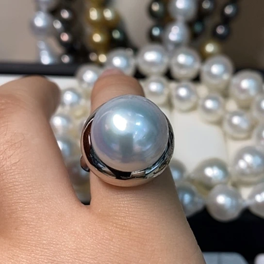 海水珍珠戒指银S925镶嵌15.2