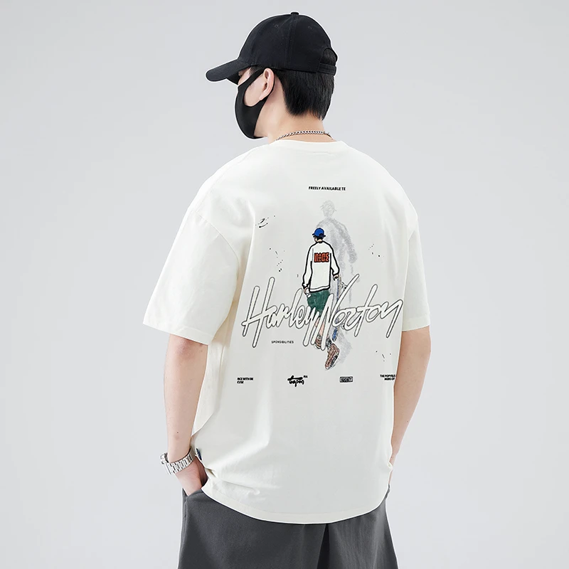纯棉t恤男士2025新款夏季卡通动漫印花时尚百搭宽松休闲冰丝半袖