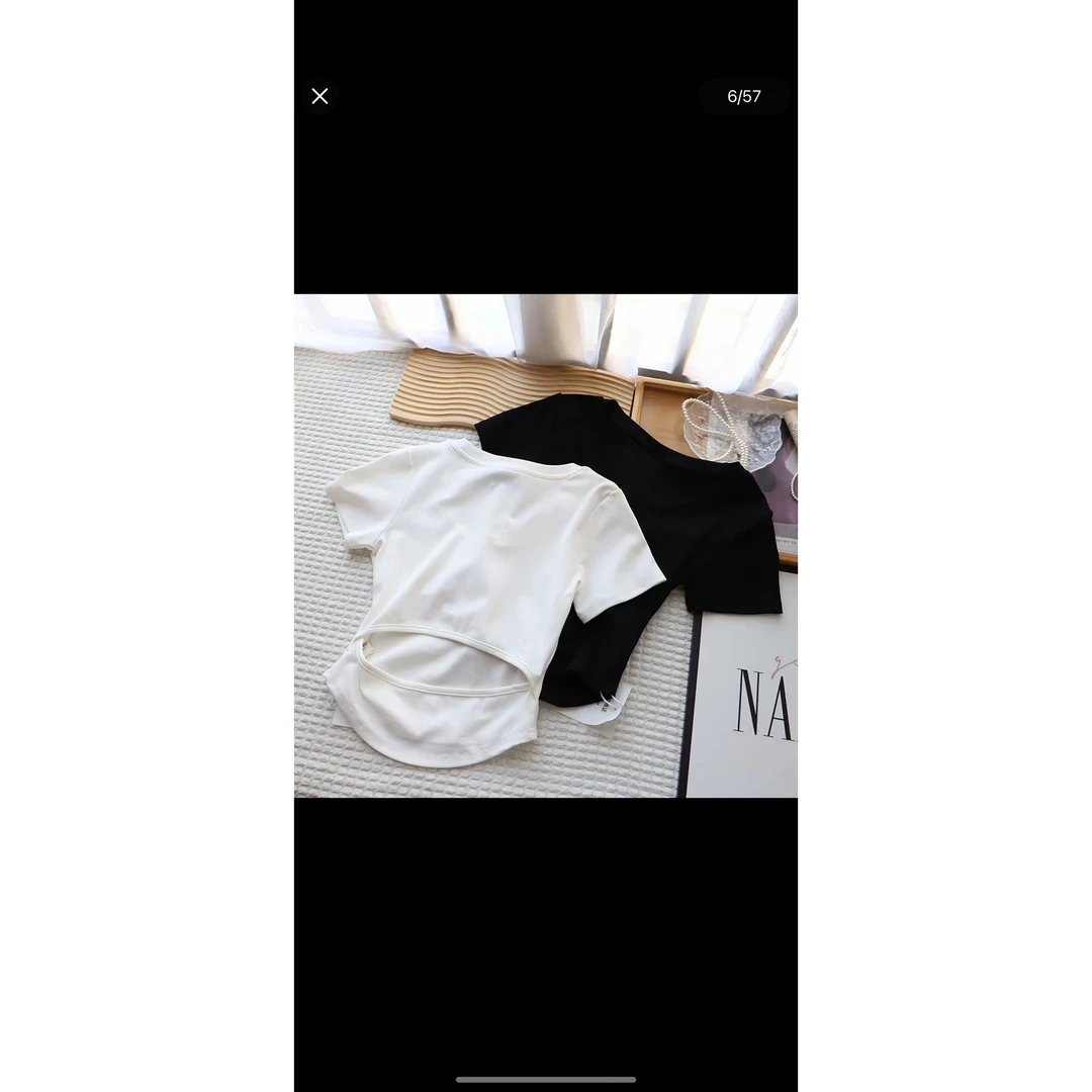 短袖常规通勤镂空短款常规款T恤拼接设计师脏脏风T恤S1767