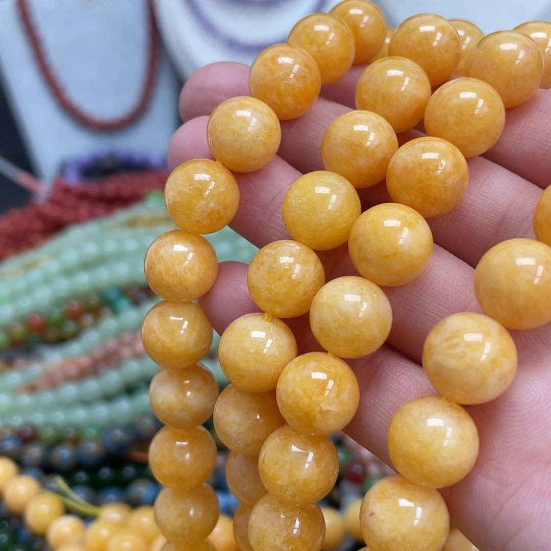 未镶嵌半成品玛瑙/玉髓蜜蜡黄玉12m散珠