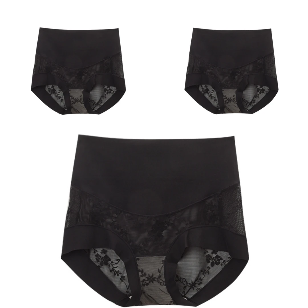 【3条装】阪织屋无痕拼接蕾丝舒适中高腰女士内裤