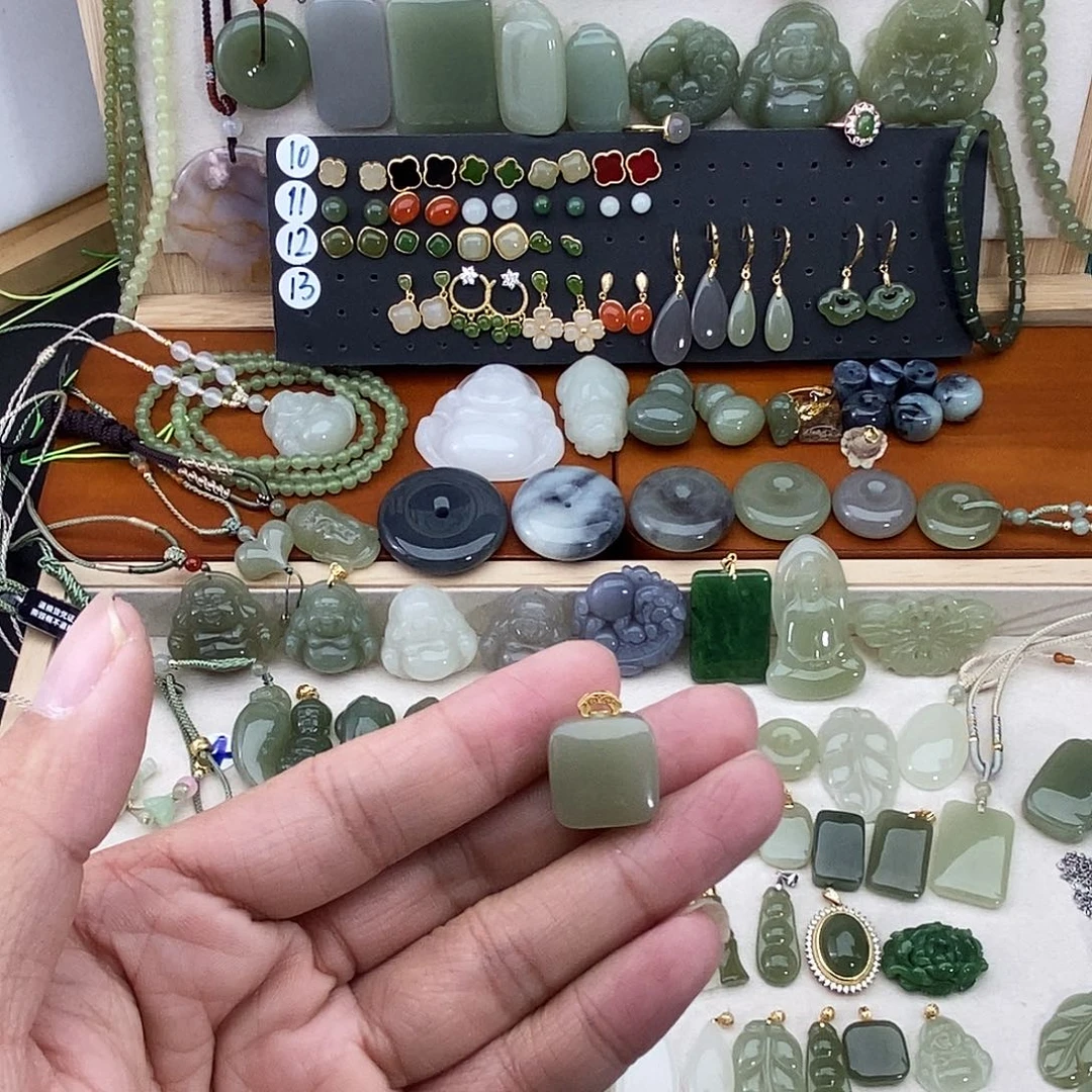 和田玉银S925镶嵌吊坠(不含链)