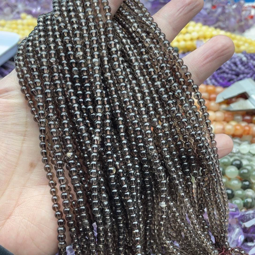 玛瑙/玉髓珠宝半成品未镶嵌一条装4mm透体茶晶圆珠