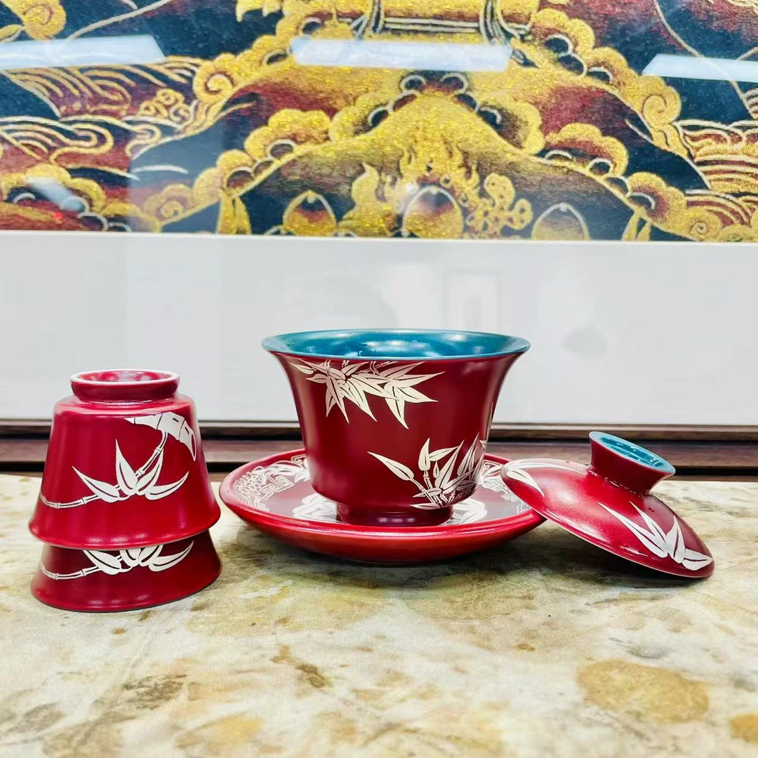 H33-宫墙红竹子盖碗+两杯(75)