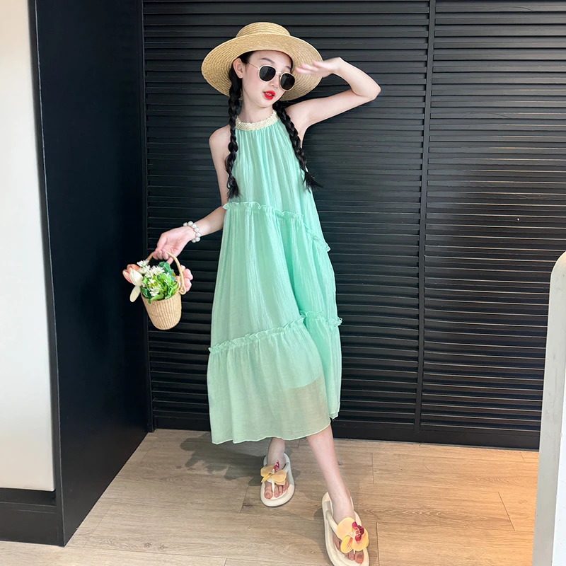 2025女童小公主裙子新款女孩夏季网红连衣裙女大童海边度假吊带裙