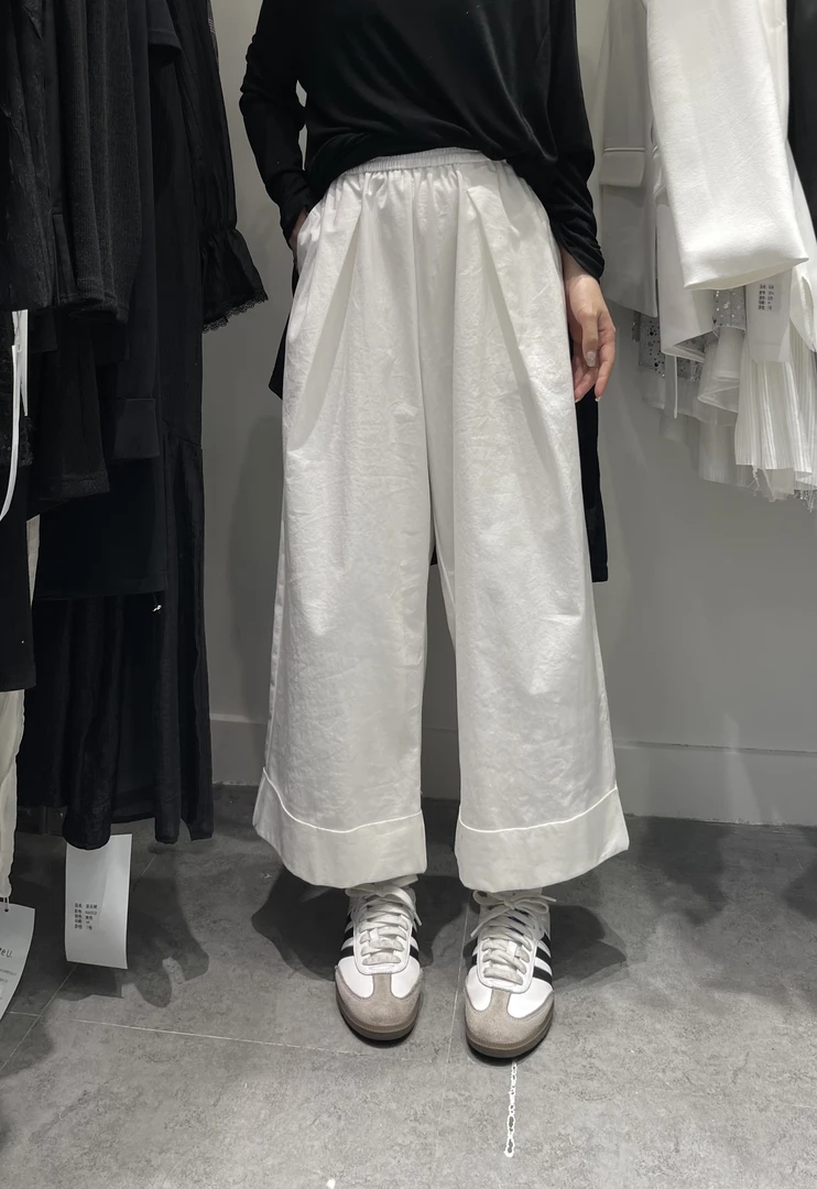 与你#6061春夏新款重工洗水九分卷边直筒裤，裤长：90cm