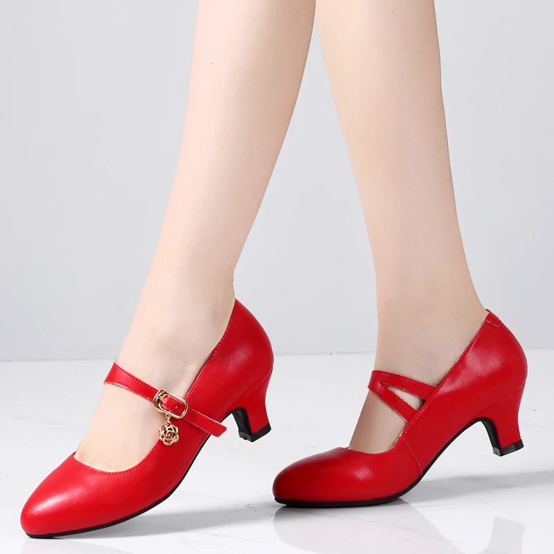 中高跟方口红色拉丁舞鞋女交谊舞演出舞蹈鞋银色跳舞鞋夏季细高跟