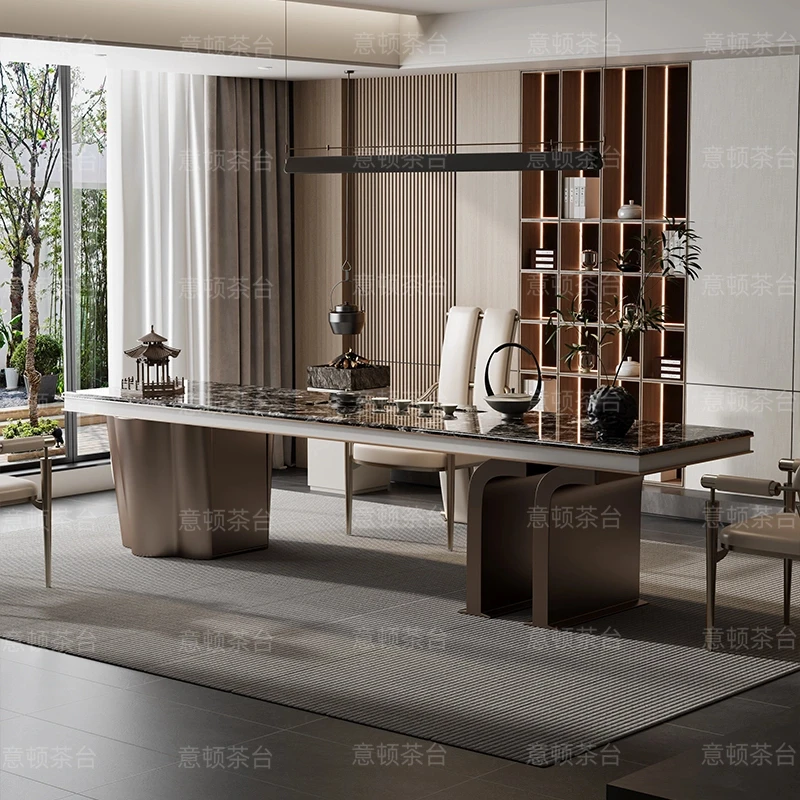 天然铂金钻奢石茶台椅家用茶台阳台客厅自动烧水办公室展厅茶桌椅