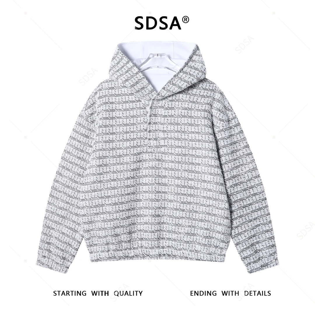 SDSA男士秋冬新款痞帅男装潮牌撞色小香风按扣连帽卫衣百搭时尚